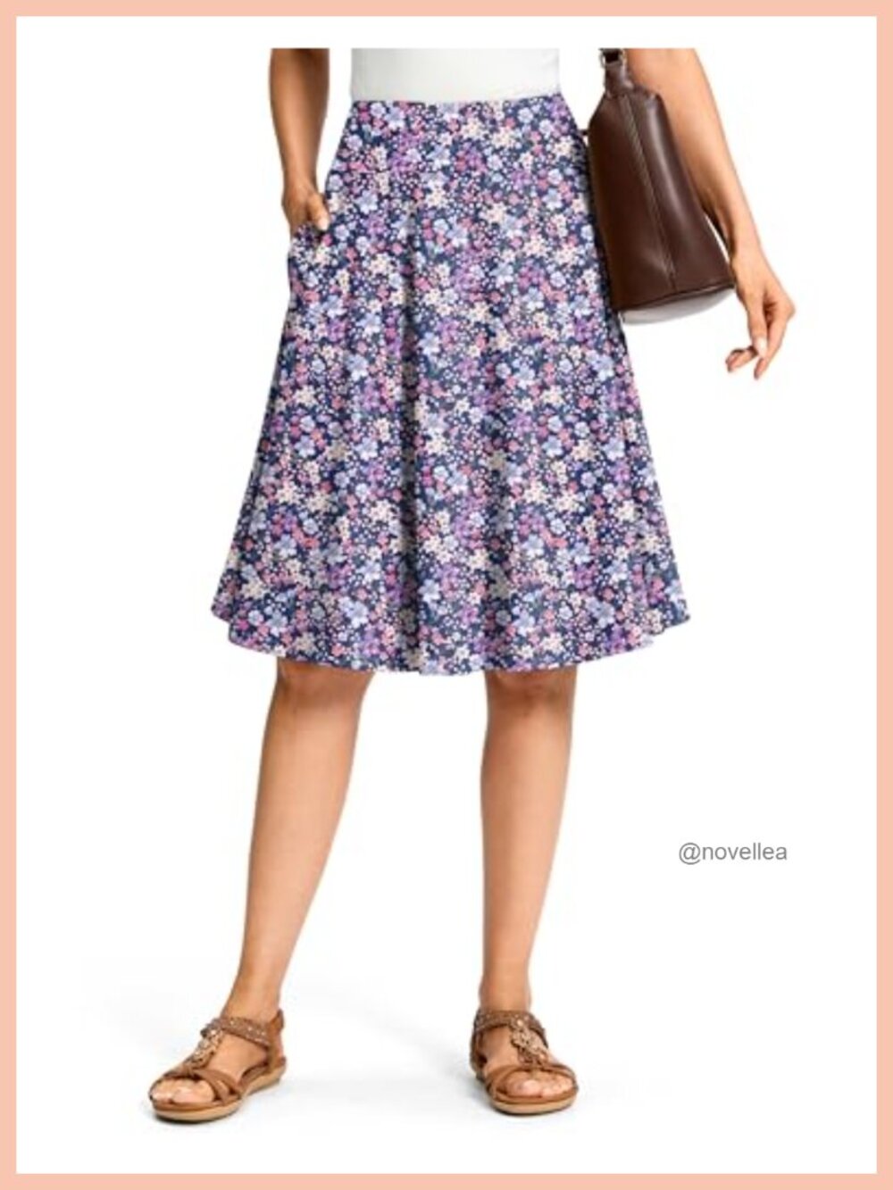 Women's 24" Long Skort with Pockets, High Rise Midi Scuba A-Line
